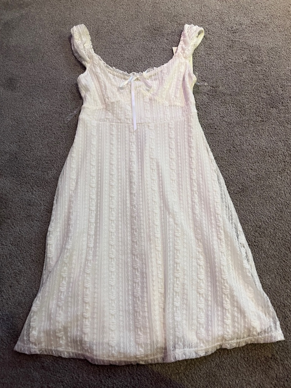 Lace Trim White Nightgown with Ribbon Detail